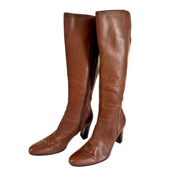 Nine West Tall Brown Leather Boot with 3" Stacked Heel, Size 8 - Picture 1 of 10